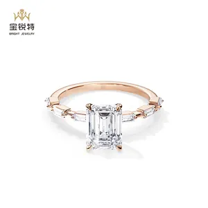 Золотое кольцо 18 карат, 2 карата, изумрудная огранка, лабораторные ювелирные изделия с бриллиантами, обручальное кольцо с бриллиантом