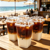 Gobelets à café glacé en plastique PET transparents à paroi simple, écologiques, avec logo personnalisé, 12/14/16/20/24 oz, pour thé au lait Boba