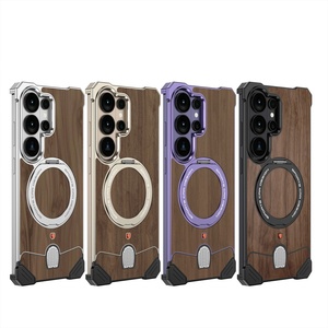 เคสแม่เหล็กแผ่นหลังไม้วอลนัทแบบขั้นสูงสำหรับ Samsung S26 Ultra พร้อม 360 °   ขาตั้งโทรศัพท์แบบวงแหวน โครงอะลูมิเนียมอัลลอยด์ ป้องกันแรงกระแทก - Product Image 2