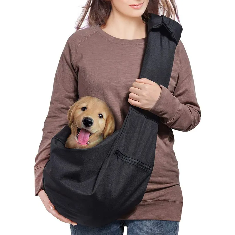 थोक पोर्टेबल आउटडोर यात्रा OEM लोगो के साथ पालतू बिल्ली कुत्ते जिपर गोफन वाहक बैग कंधे का पट्टा