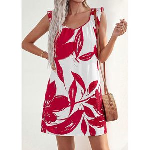 PrettYGarden Robe courte bohème florale sans manches pour femme, col rond, respirante, tissée, décontractée, pour l'été, la plage et les vacances - Product Image 3