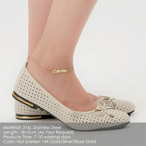 Dropshipping nombre personalizado mujer chapado en oro 316L Acero inoxidable tobillera perla carta personalizada regalo - Product Image 2