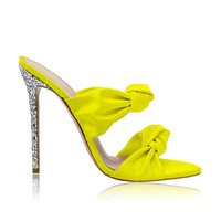 Vente chaude De Mode D'été Peep Toe Noeud Noeud Dames Mule Pantoufles Partie Porter Brillant Glitter Talon Sandales