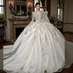 Pháp cổ điển dài tay áo váy cưới | thêu sang trọng với tàu lớn & cộng với kích thước hỗ trợ, ánh sáng sang trọng - Product Image 6