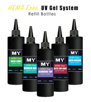 MyBeautyNails bouteilles de recharge en vrac personnalisées OEM, système de Gel UV Base et couche de finition Gel vernis à ongles Hema Free Gel Polish