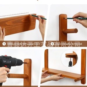 Wooden Double Layer <b>Wall</b> <b>Mounted</b> <b>Shelf</b> 8-11.9in Depth Durable Storage Rack For <b>Bathroom</b> Home Use - Product Image 4