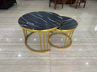 Table Basse Moderne de Luxe avec Plateau en Marbre Blanc et Fer Plaqué Or, Design Rond, pour Mobilier de Salon Résidentiel