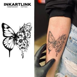 Tatuaje Temporal Personalizado de <span class=keywords><strong>Mariposa</strong></span> y Flor, Resistente al Agua, de Larga Duración (15 Días), Arte Corporal Semipermanente para Brazo, <span class=keywords><strong>Pierna</strong></span>, Mujeres y Hombres - Product Image 1