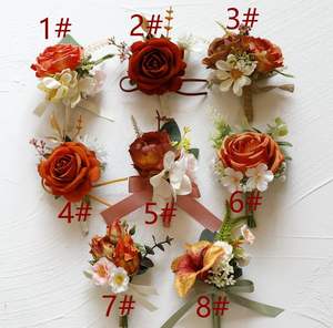 卸売ブライダル花婿ウェディングウエディングパーティーイベント造花オレンジシリーズブローチショルダーフラワーリストフラワーコサージュ - Product Image 2