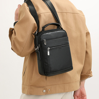 Bolso Bandolera de Cuero Genuino para Hombre, con Asa Vertical, Forro de Poliéster, Múltiples Bolsillos con Cremallera, para Uso Diario y de Negocios