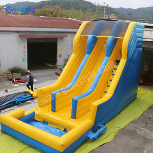 Toboggan aquatique gonflable jaune et bleu à double piste avec <span class=keywords><strong>filet</strong></span> solaire, <span class=keywords><strong>piscine</strong></span> en PVC 0,55 mm, toboggan aquatique pour enfants, installation facile, capacité personnalisable - Product Image 3