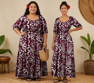 Vestido Largo Maxi Puletasi con Estampado <span class=keywords><strong>Tribal</strong></span> y Talla Grande, Manga Media Abullonada, Volantes en la Cintura, Vestido Casual Estilo Tonga Samoa - Product Image 2