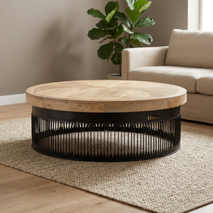 Table basse d'appoint Mayco Industrial Design avec structure en fer et plateau en bois, style tronc d'arbre, finition antique, mobilier de maison - Product Image 2