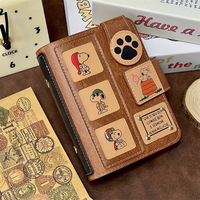 Cuaderno de Hojas Sueltas A7 Snoopys, Cuaderno Retro de Cuero PU con Anillas Extraíbles, Diario de Bolsillo Portátil, Libreta de Notas