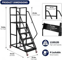 Plateforme roulante industrielle portable avec main courante de sécurité, plateforme large antidérapante, échelle de travail mobile pliable pour le stockage