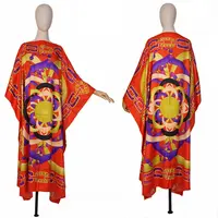Traditional Fashion Silk African Ladies Long Dress Kaftan Abaya Color Printed Elegant Women Muslim Quality Dresses