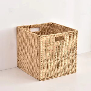 Support naturel Organisateur de placard tissé à la main Bacs à <span class=keywords><strong>cube</strong></span> de <span class=keywords><strong>rangement</strong></span> en <span class=keywords><strong>osier</strong></span> pliable <span class=keywords><strong>Panier</strong></span> en corde de papier avec poignée - Product Image 6