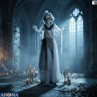 AROMA 63" Squelette de mariée animatronique Halloween avec yeux clignotants, son et bras mobiles pour maison hantée et fête cosplay