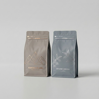 Nouvelles pochettes d'emballage de café mat, refermables avec fermeture éclair, personnalisées, à fond plat, pour grains, sachet de café à huit soudures latérales