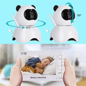 Niet-Wifi Hack-Proof 360 Graden Uitzicht 5000Mah Oplaadbare Batterij Camera 5 Inch 1080P Babyfoon Met Scherm