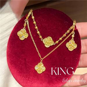 ชุดเครื่องประดับเงินคิงซิลเวอร์ ลายโคลเวอร์สีรุ้ง สร้อยคอ สร้อยข้อมือ ต่างหู สำหรับผู้หญิง แฟชั่นเครื่องประดับสำหรับใส่ทุกวัน - Product Image 2