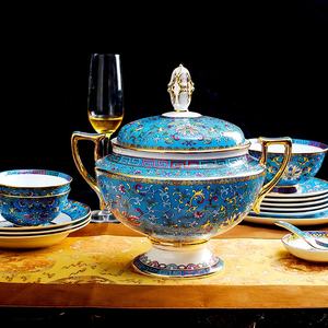 Service de table en porcelaine de luxe classique en cloisonné pour le salon, décorations pour la maison, ensemble de tasses en céramique pour les fêtes, best-seller chinois, 86 pièces - Product Image 2
