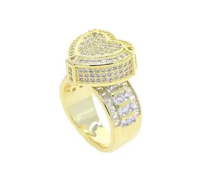 sparkling Ice out Ring 10k yellow gold moissanite Diamond big heart ring moissanite ring hip hop