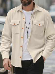 <strong>Linen</strong> Cross-Border 2025 Autumn New <strong>Men's</strong> Knitted Long Sleeve Work Casual Lapel Loose Fleece <strong>Jacket</strong> Plain Dyed Front Logo - Product Image 4
