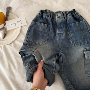 <span class=keywords><strong>Pantaloni</strong></span> in Denim Casual per Bambini, Primavera 2026, Nuovi Jeans Tinta Unita con Tasche per Ragazzi, <span class=keywords><strong>Pantaloni</strong></span> <span class=keywords><strong>Cargo</strong></span> Dritti in Cotone per Neonati - Product Image 2