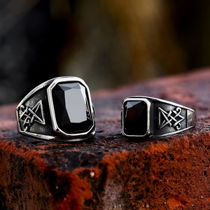 316 Stainless Steel Viking Valknut <b>Ring</b> <b>Men</b> Black Onyx Inlay Natural Antique Silver-Tone Bold Dark Rebellious Biker Punk Daily - Product Image 4