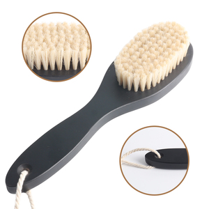 Brosse de bain en bois noir en gros avec long manche, poils de sanglier doux, brosse corporelle écologique, éponge de douche pour le dos avec corde de suspension - Product Image 2