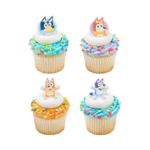 DecoPac <span class=keywords><strong>Bluey</strong></span> 24 Decoraciones para cupcakes 3D Food Safe Cake Toppers <span class=keywords><strong>con</strong></span> <span class=keywords><strong>Bingo</strong></span> Bandit Chilli-Paquete de 24 Anillos muy divertidos Suministros para fiestas - Product Image 1