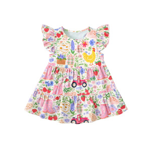GSD3576 Custom Baby <b>Girl</b> Summer pink bows flowers Print short Sleeve Knee-Length Breathable <b>Dress</b> Wholesale - Product Image 5