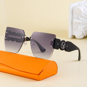 Lunettes de soleil carrées européennes ZS-98050 pour femmes, verres PC UV400, monture en plastique noir et métal, protection solaire classe 2 - Product Image 1