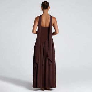 Vestido Maxi Elegante para Mujer, Sexy, con Espalda Descubierta, Hombros Descubiertos, Tejido Sólido, Cintura Alta, Ajustado, con Abertura y Pliegues, Lavable y Transpirable - Product Image 2