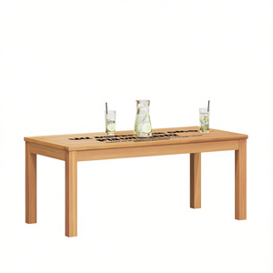 Mesa de exterior de madera de teca maciza de 37.4 x 17.7 x 15.8 pulgadas, diseño rústico duradero para uso en patio, terraza o jardín. - Product Image 1