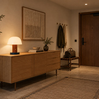 Lampe de table moderne en métal à blocs de couleur, forme champignon, avec abat-jour blanc en forme de dôme, colonne orange, base bleue, pour chambre, salon, hôtel, bureau
