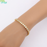 Bracelet tennis pour femme serti de zircone cubique ronde, ton or et argent, bijou de mode pour soirée