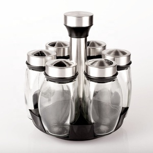 Nouveaux produits : Ensemble de 5 pots <span class=keywords><strong>à</strong></span> <span class=keywords><strong>épices</strong></span> <span class=keywords><strong>en</strong></span> verre triangulaires avec support rotatif, ensemble de pots <span class=keywords><strong>à</strong></span> <span class=keywords><strong>épices</strong></span> de 100 ml avec support, couvercle <span class=keywords><strong>en</strong></span> acier inoxydable - Product Image 1