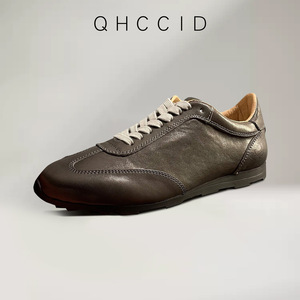 QHCCID Men's Genuine Leather Casual Shoes Brown <b>Low</b> <b>Heel</b> Lace Up Office Walking Shoes - Product Image 4