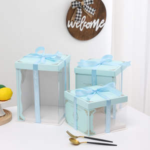 <span class=keywords><strong>Bonita</strong></span> caja de regalo con envoltura de correa, pastel de feliz <span class=keywords><strong>cumpleaños</strong></span> con cinta de colores, cajas transparentes para negocios de pequeña cantidad - Product Image 4