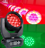 2 projecteurs LED Wash à tête mobile DMX 19x15W avec zoom, 19*15 RGBW 4-en-1, avec culot E27 et flight case