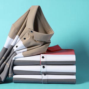 Polo d'été personnalisé pour <span class=keywords><strong>homme</strong></span> avec logo, 100 % coton, rayé, anti-boulochage, coupe ajustée, décontracté, style business, pour dirigeant - Product Image 1