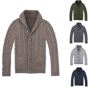 Cardigan en maille torsadée pour homme avec poches, simple boutonnage, pour l'automne et l'hiver, gris, marron, bleu foncé, gris foncé - Product Image 1