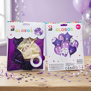 Set di 10 Palloncini in Lattice Viola con Coriandoli e Nastro per Decorazioni Festa Bambini - Product Image 1