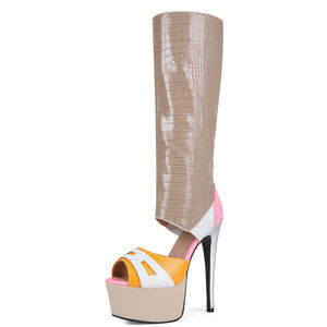 Yaz Peep Toe diz yüksek çizmeler kadın renk karışık sandalet büyük boy 47 Patchwork ayakkabı yüksek ince topuklu platformu uzun patik - Product Image 4