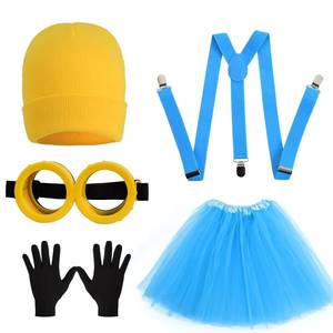 Cartoon 4Pcs Costume Accessories Adults-Yellow Beanie Hat/Goggles/<b>Gloves</b>/Suspenders for Halloween Dress up - Product Image 6