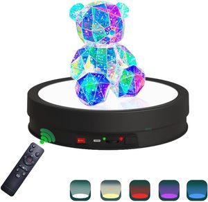 Soporte de exhibición giratorio antideslizante con base de luz LED de 6 colores, carga de 66 libras, control remoto (12,6 pulgadas/Negro/con cable) - Product Image 2