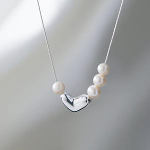 Collier en argent pur S925 concave convexe, style frais et doux, design simple et original, collier de perles Y01714 - Product Image 3