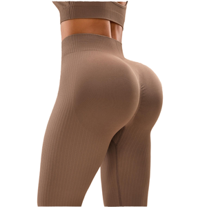 Женские персиковые брюки с высокой талией для тренировок на открытом воздухе бесшовные плотные полые Леггинсы для йоги с открытой промежностью - Product Image 5